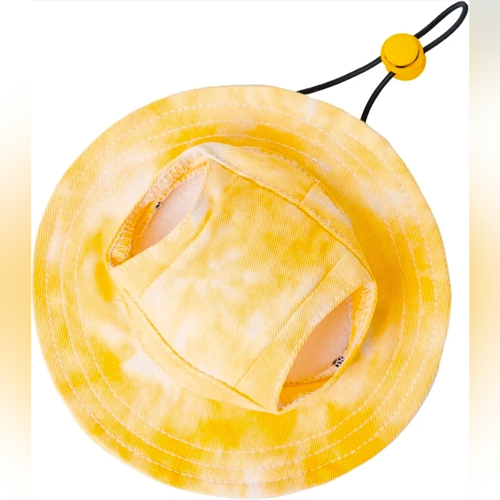MIANHUATANG Yellow Tie-Dye Bucket Pet Sun Hat with Adjustable Strap